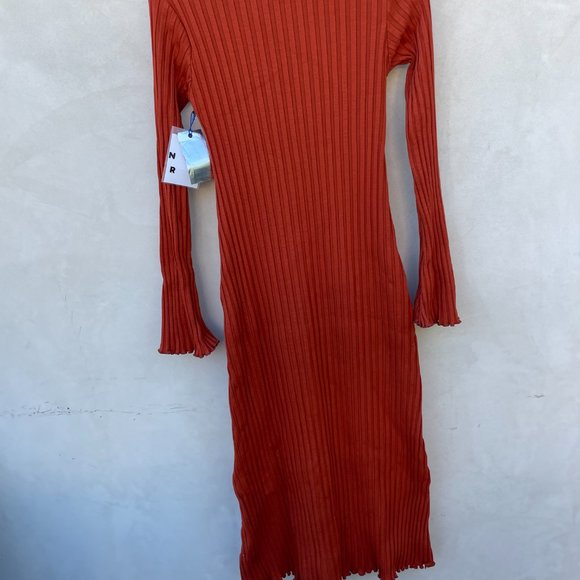 Simon Miller Wells Midi Dress in Rust Large Wide Ribbed Knit Long Sleeve - Picture 8 of 10
